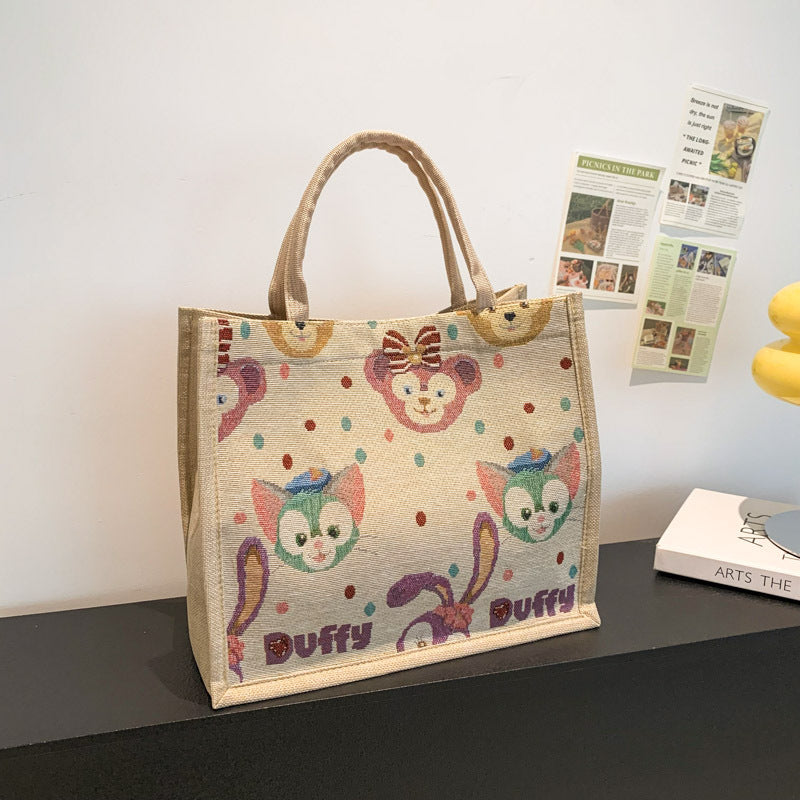 Women's Linen Fresh Cute Printed Canvas Woven Women's Handbag
