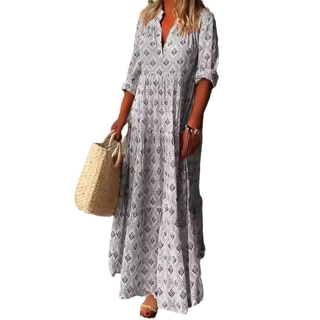Beautiful Lady Retro Standing Collar Fashion Loose Plus Size