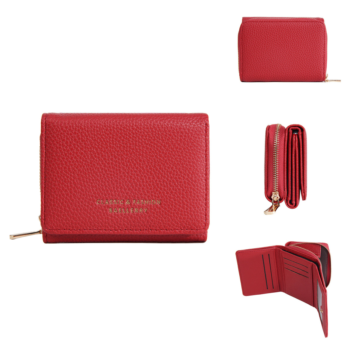 Women's Short Female Zipper Lychee Pattern Mini Coin Purses