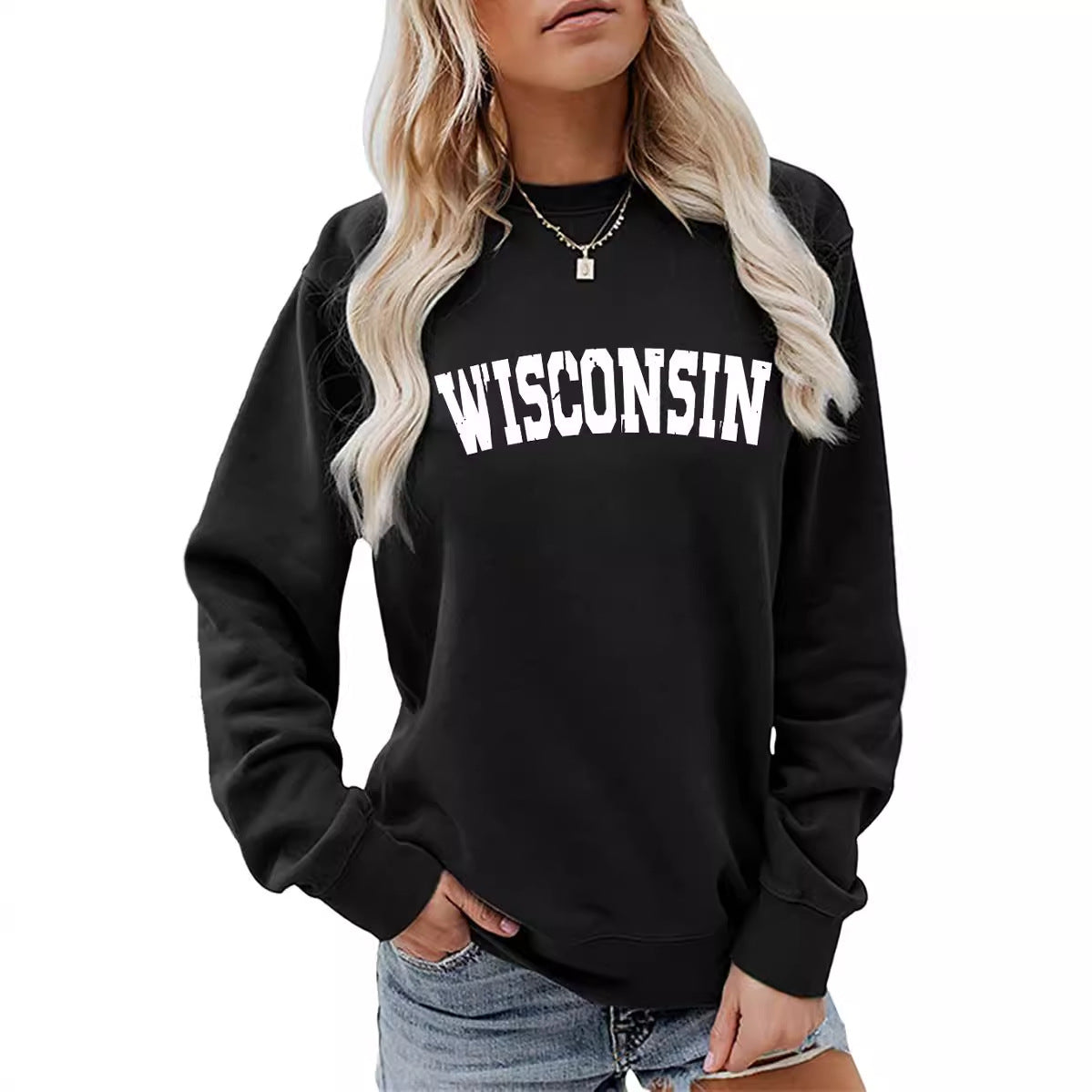 Women's Shirt Letter Print Casual Loose Round Sweaters