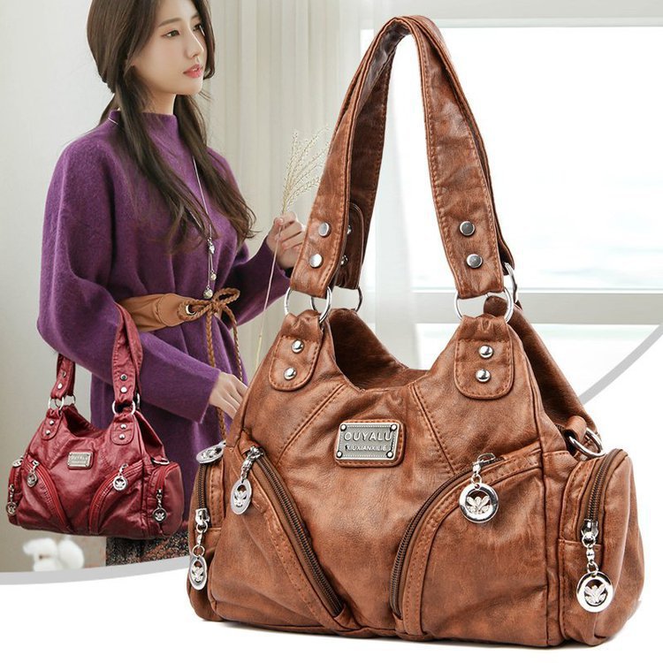 Women's Retro Soft Leather Motorcycle Trendy Quality Crossbody Bags