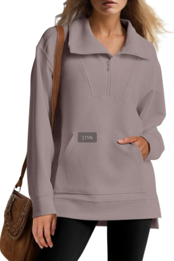 Color Half Zipper Lapel Loose Casual Sweaters