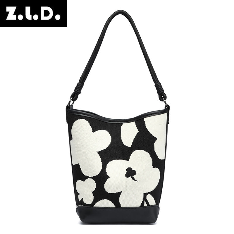 Women's Trendy Striped Portable Fashion Flower Bucket Bags