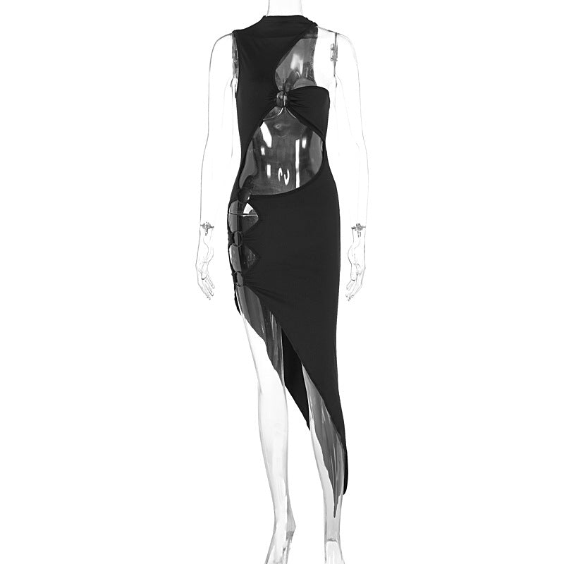 Women's Sexy Sleeveless Hollow Split Irregular Dress Dresses