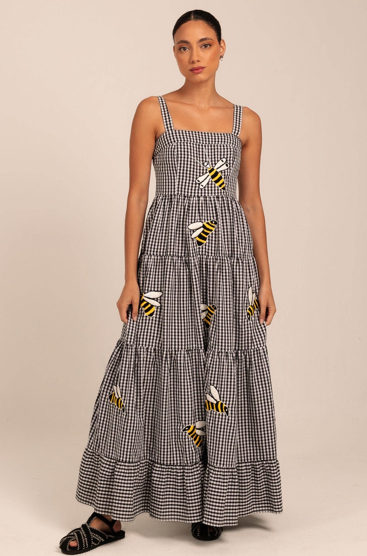 Women's Embroidered Pleated Puffy Sling Dress Beach Dresses