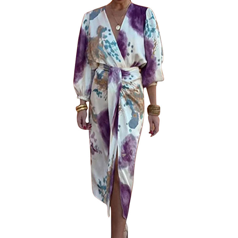 Women's Spring Temperament Printed Chic Long Sleeve Mid-length Dress Two-piece Suits