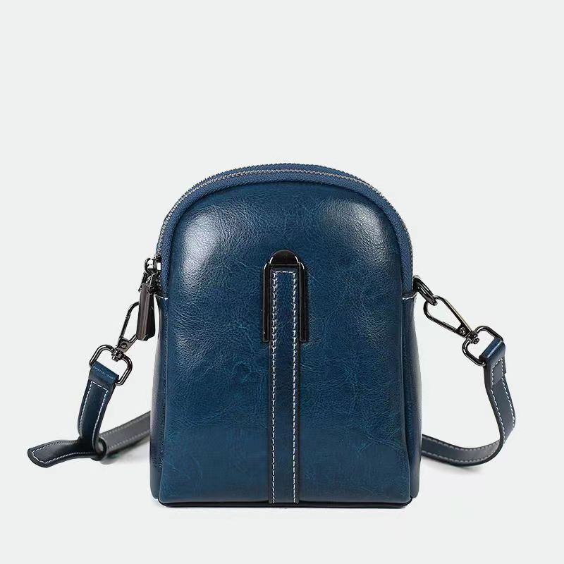 Women's Trendy Vintage Oil Wax Cowhide Double Crossbody Bags