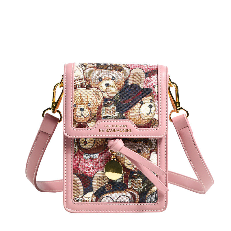 Women's Simplicity Fashion Cuteness Bear Printed Embroidered Shoulder Bags