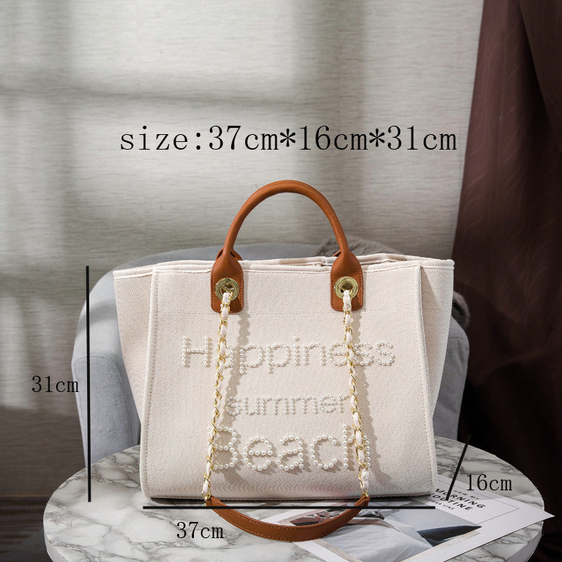 Women's Style Handmade Beads Embroidered Canvas Large Handbags