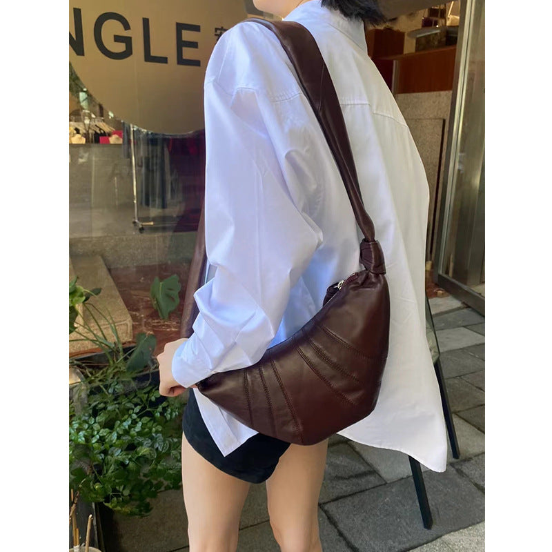 Women's Spring Niche Sheepskin Croissant Genuine Leather Underarm Shoulder Bags