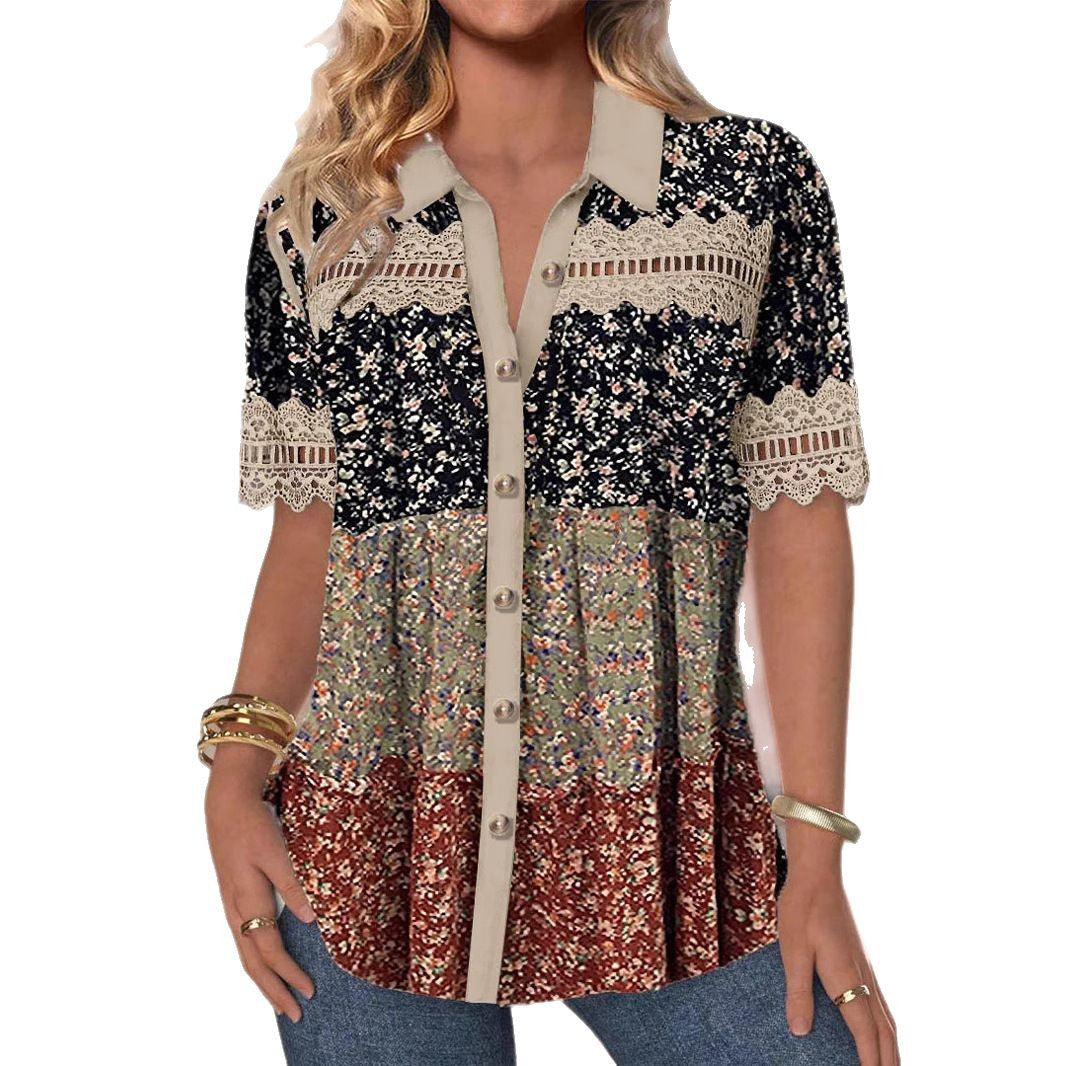 Women's Casual Shirt Collar Sleeve Regular Digital Blouses