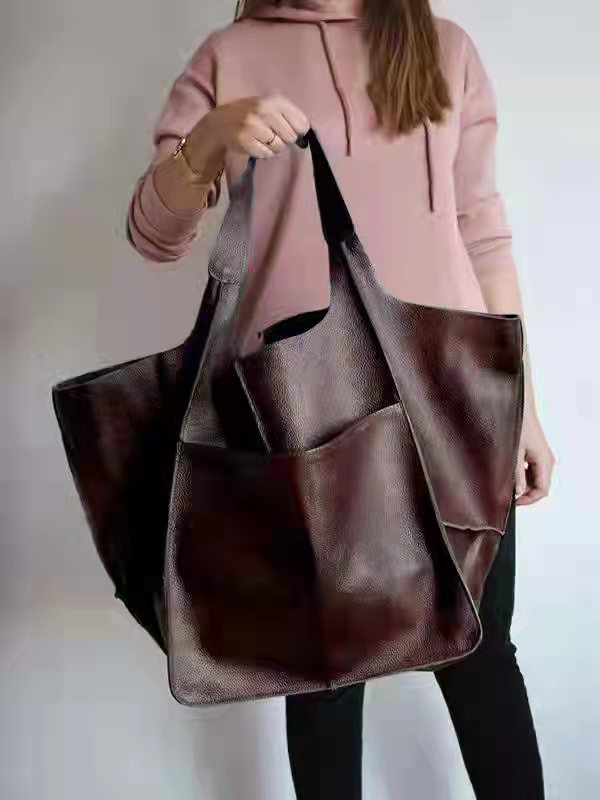Women's Simple Big Soft Leather Large Capacity Bags