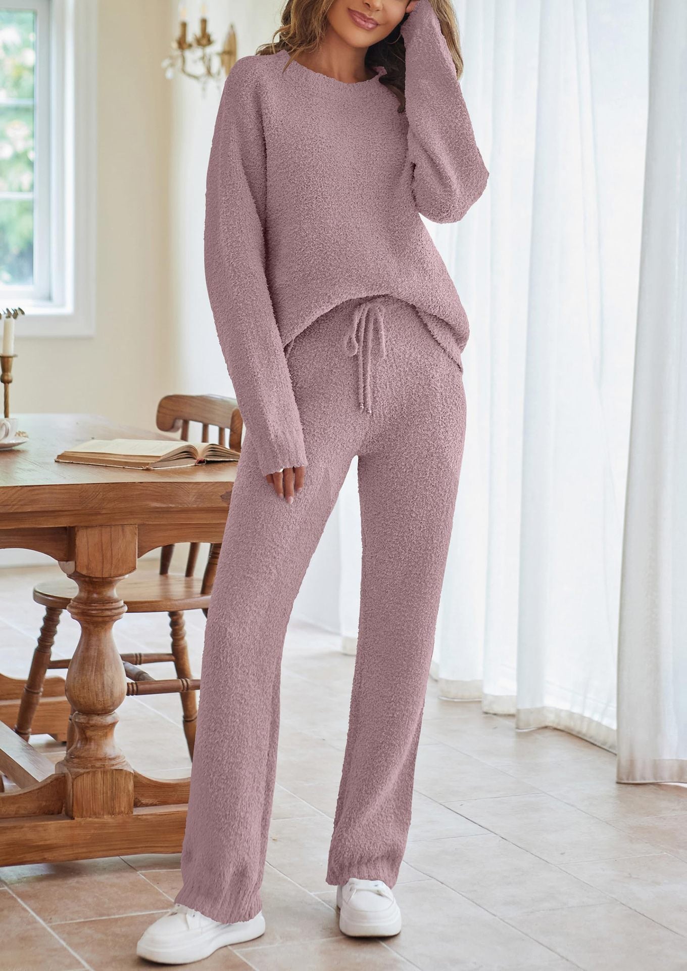 Women's Round Neck Long Sleeve Trousers Thick Suits