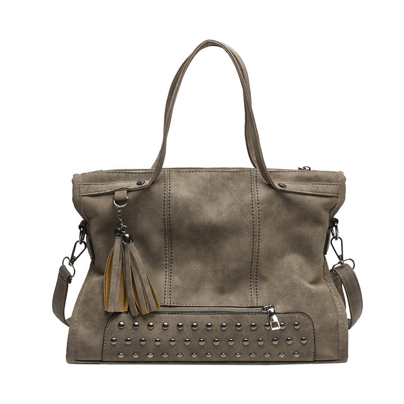 Women's Rivet Tassel Motorcycle Portable Large Women's Shoulder Bag