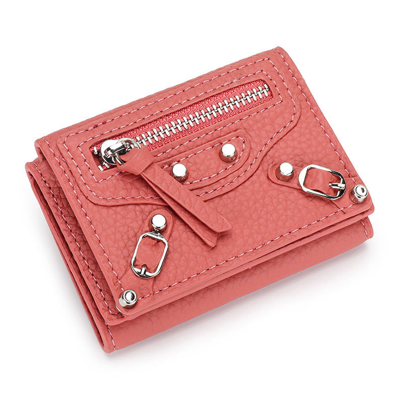 Women's Motorcycle Leather Short Folding Mini Change Ladies Wallets
