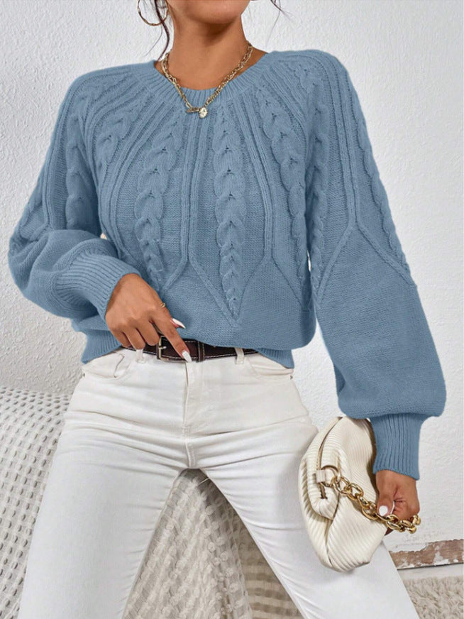 Women's Pullover Round Neck Knitted Long Sleeve Sweaters