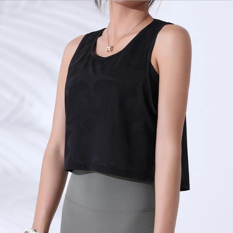 Women's Cute Sport Round Neck Camouflage Running Fitness Tops