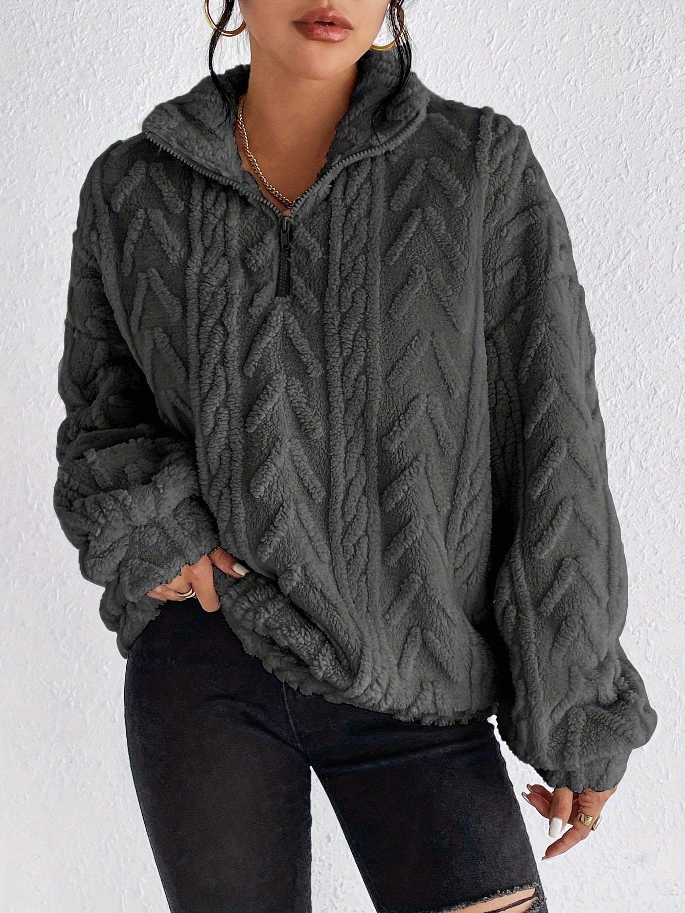 Women's Double-sided Plush Art Casual Zipper Pullover Sweaters