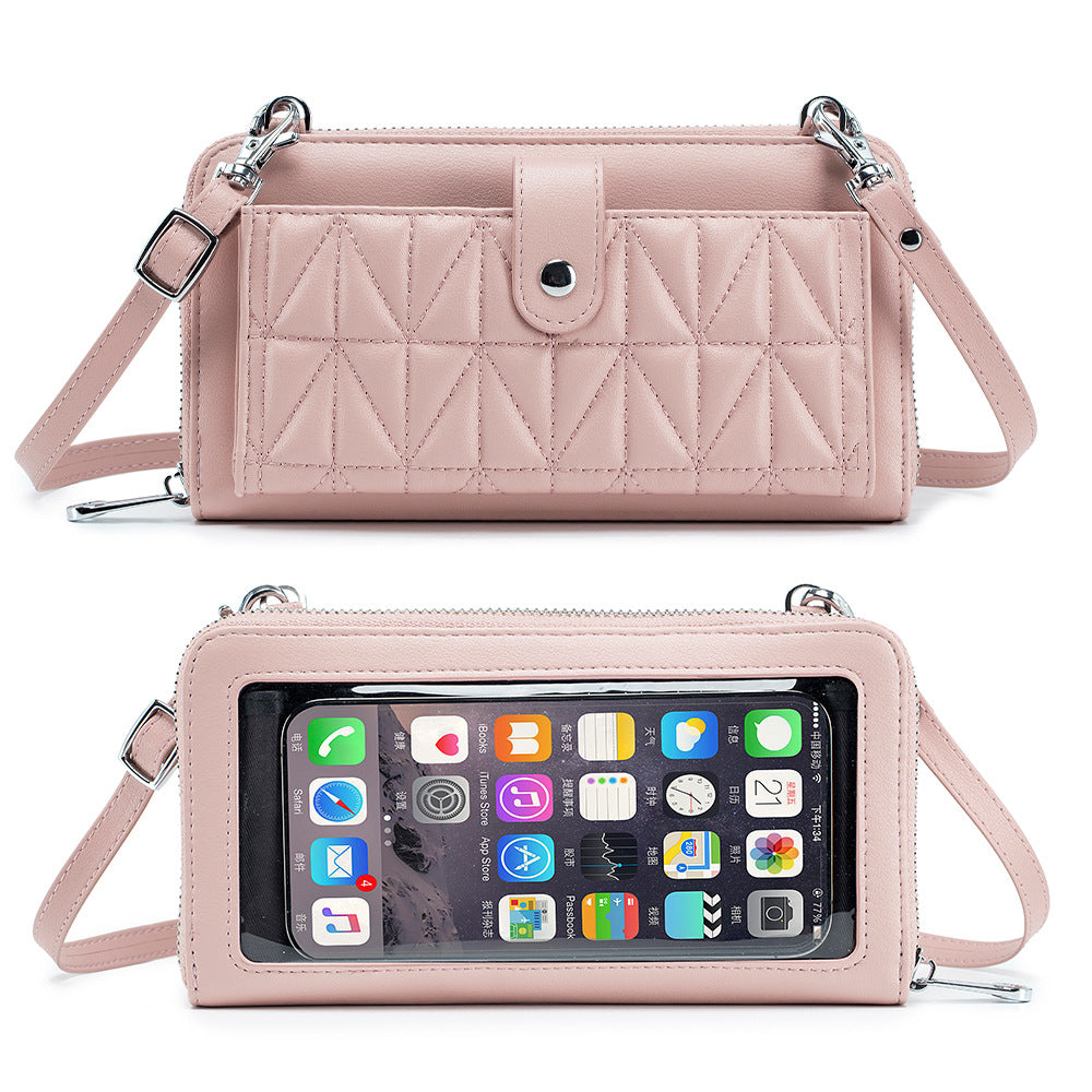 Women's Leather Embroidered Touch Screen Cell Clutch Phone Bags