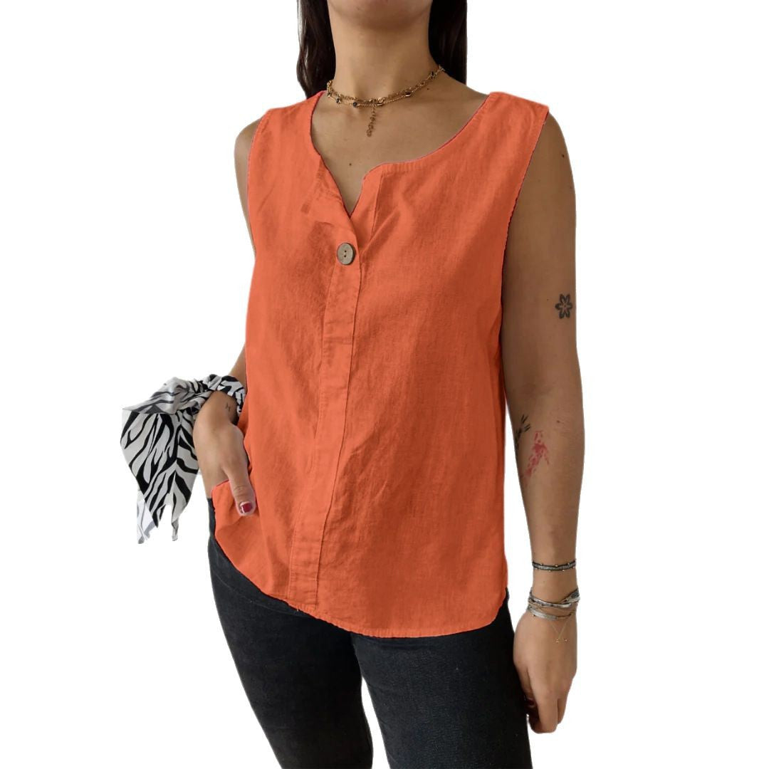 Women's Summer Loose Shirt Cotton Linen Button Vests