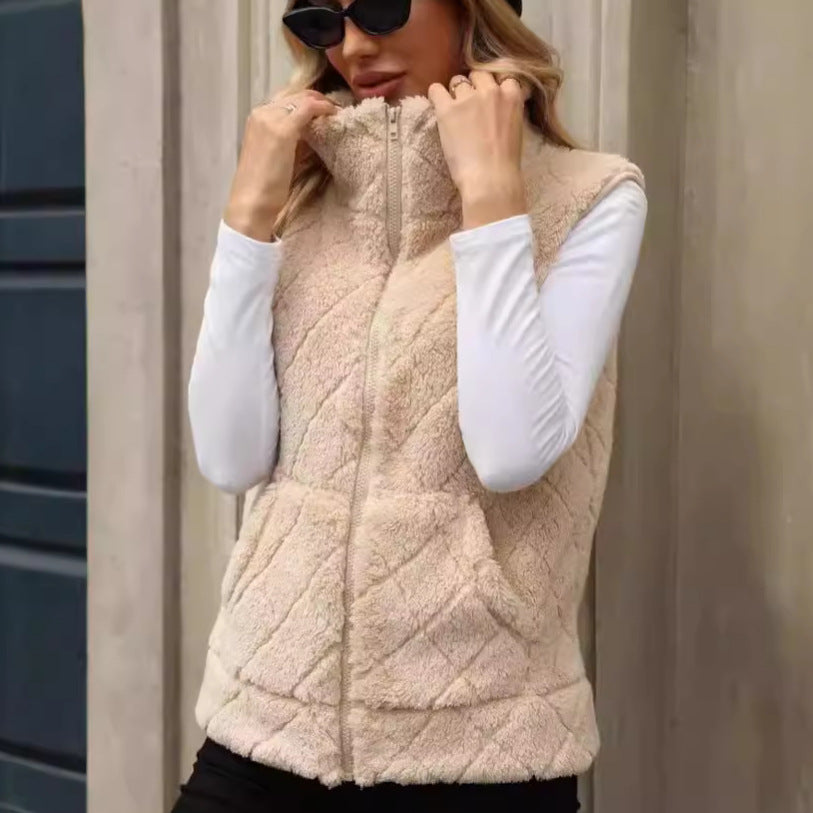 Women's Flash Veet Zipper Loose Diamond Lattice Vests