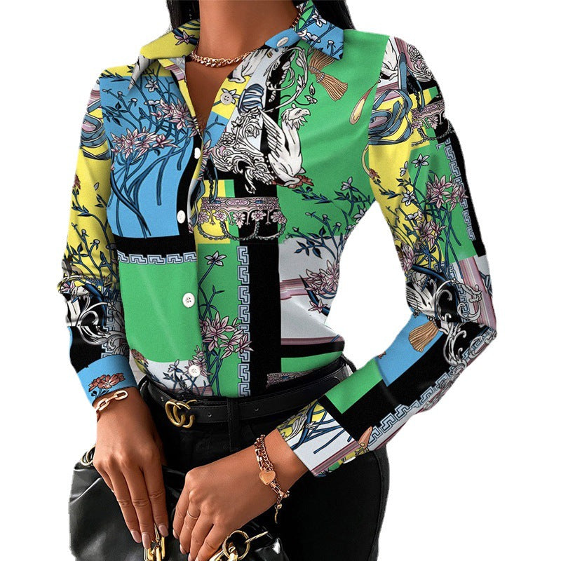 Women's Shirt Long Sleeve Geometric Print Temperament Blouses