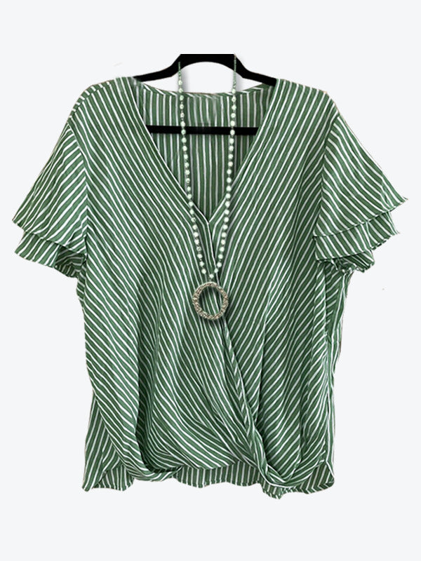 Women's Temperament Wild Striped Flounce Sleeve Blouses
