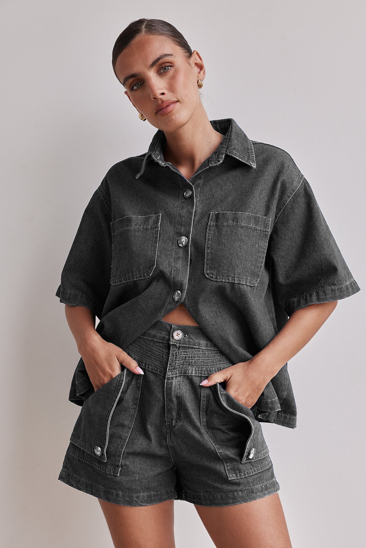 Women's Summer Casual Retro Loose Shirt Denim Suits