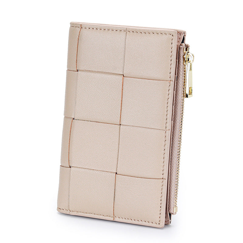 Women's Medium Style Fashion Sheepskin Handmade Large Woven Multiple Slots Ladies Wallet
