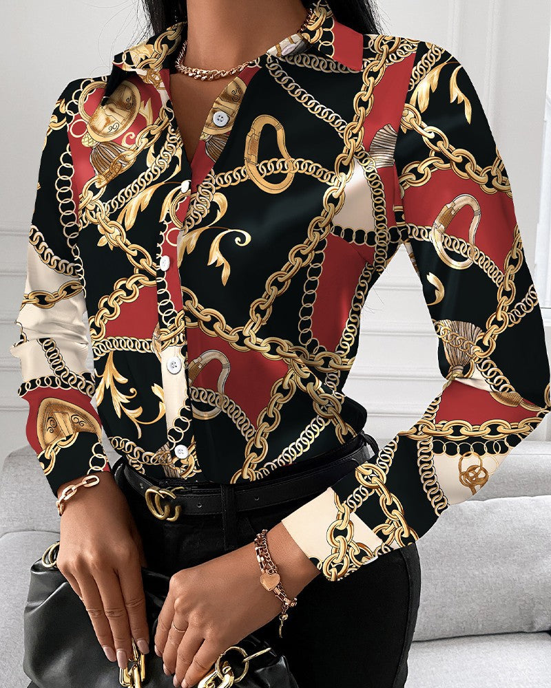 Women's Shirt Long Sleeve Geometric Print Temperament Blouses