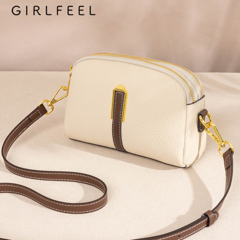 Women's Genuine Leather Contrast Color Top Layer Crossbody Bags