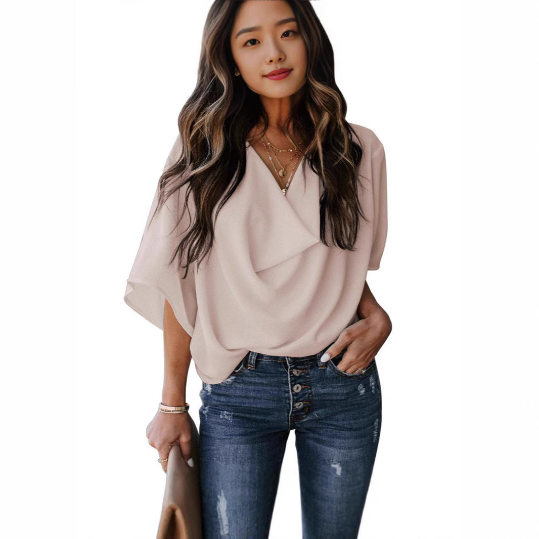 Women's Summer Chiffon Shirt Loose Casual Half Blouses