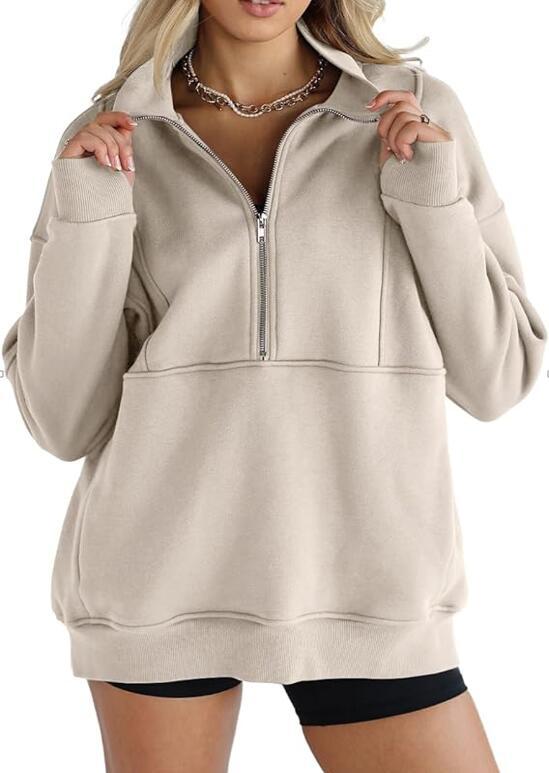 Women's Zipper Patchwork Pocket Brushed Hoody Loose Sweaters