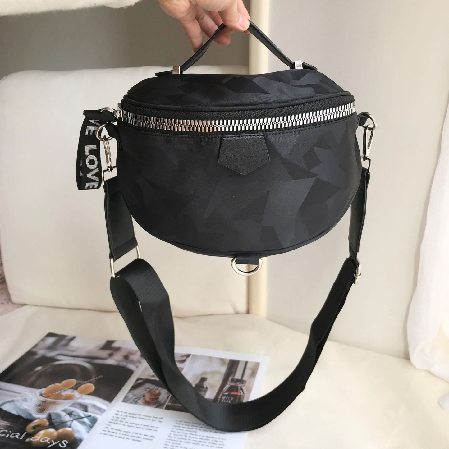 Women's Saddle Lightweight Waterproof Nylon Cloth Portable Shoulder Bags
