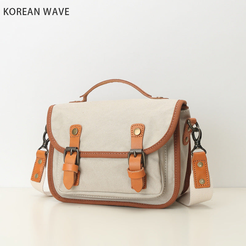Women's Simple Canvas With Genuine Leather Daily Crossbody Bags