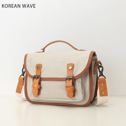 Women's Simple Canvas With Genuine Leather Daily Crossbody Bags