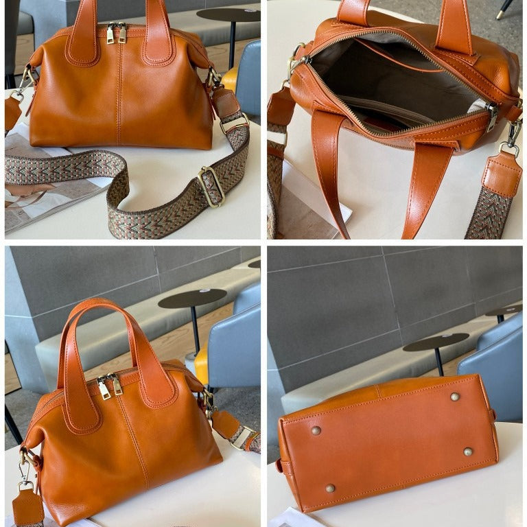 Women's Large Capacity Genuine Leather Dumpling Texture Vegetable Tanned Oil Handbags