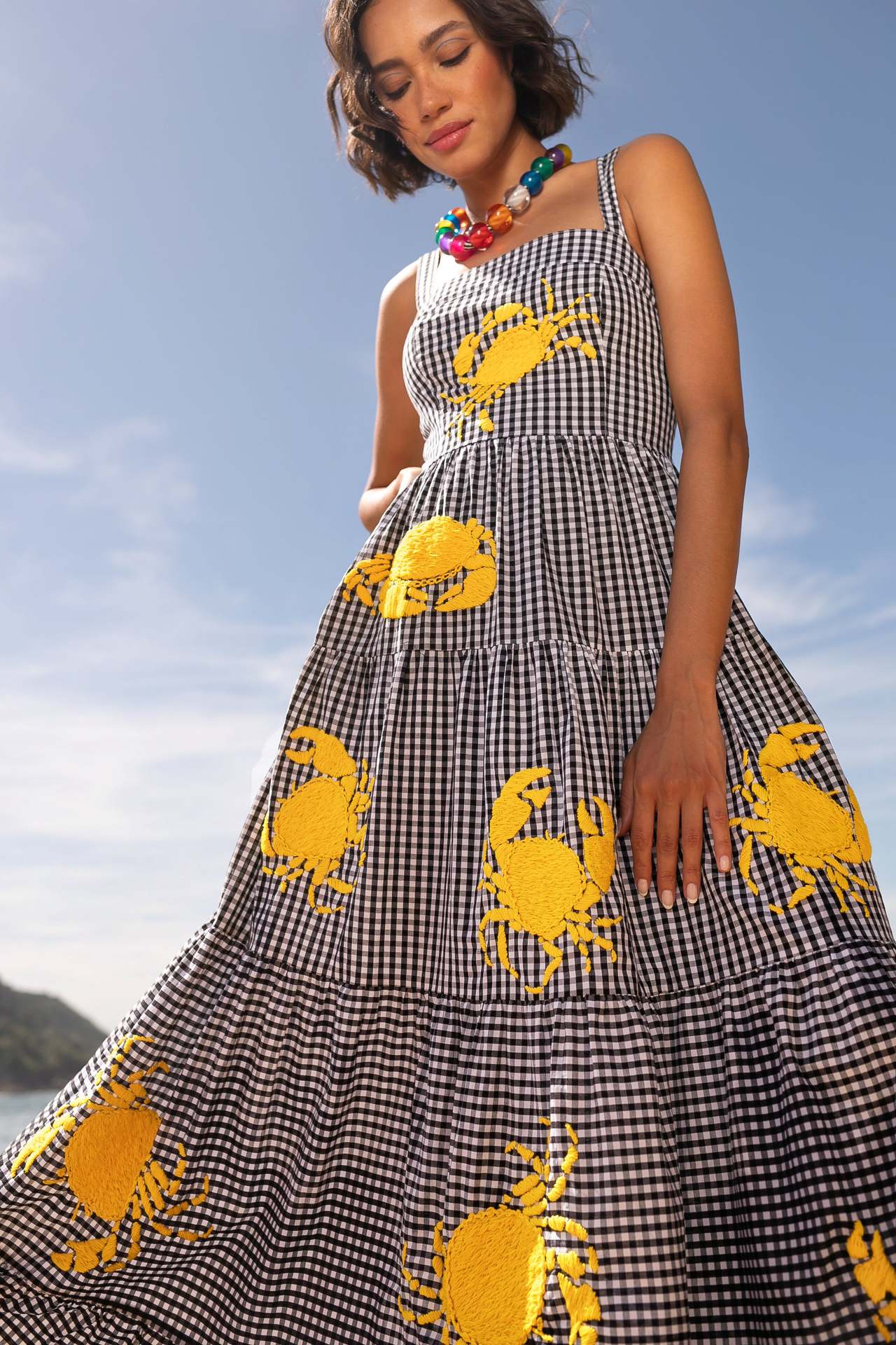 Women's Embroidered Pleated Puffy Sling Dress Beach Dresses