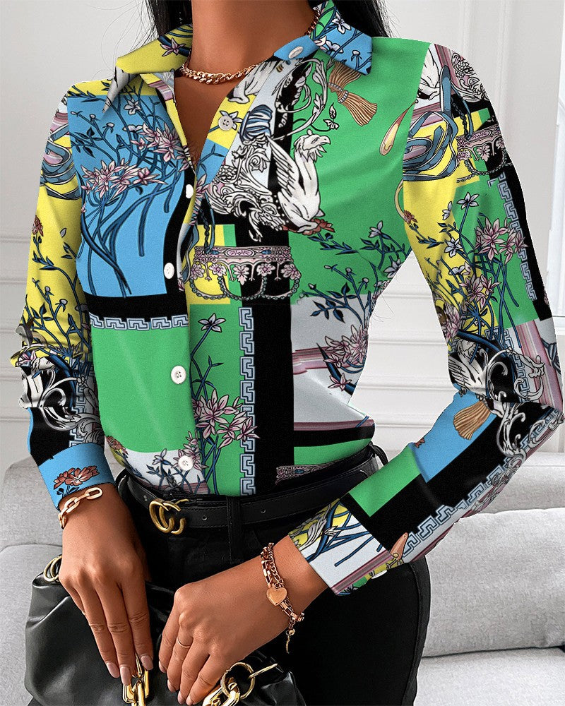 Women's Shirt Long Sleeve Geometric Print Temperament Blouses