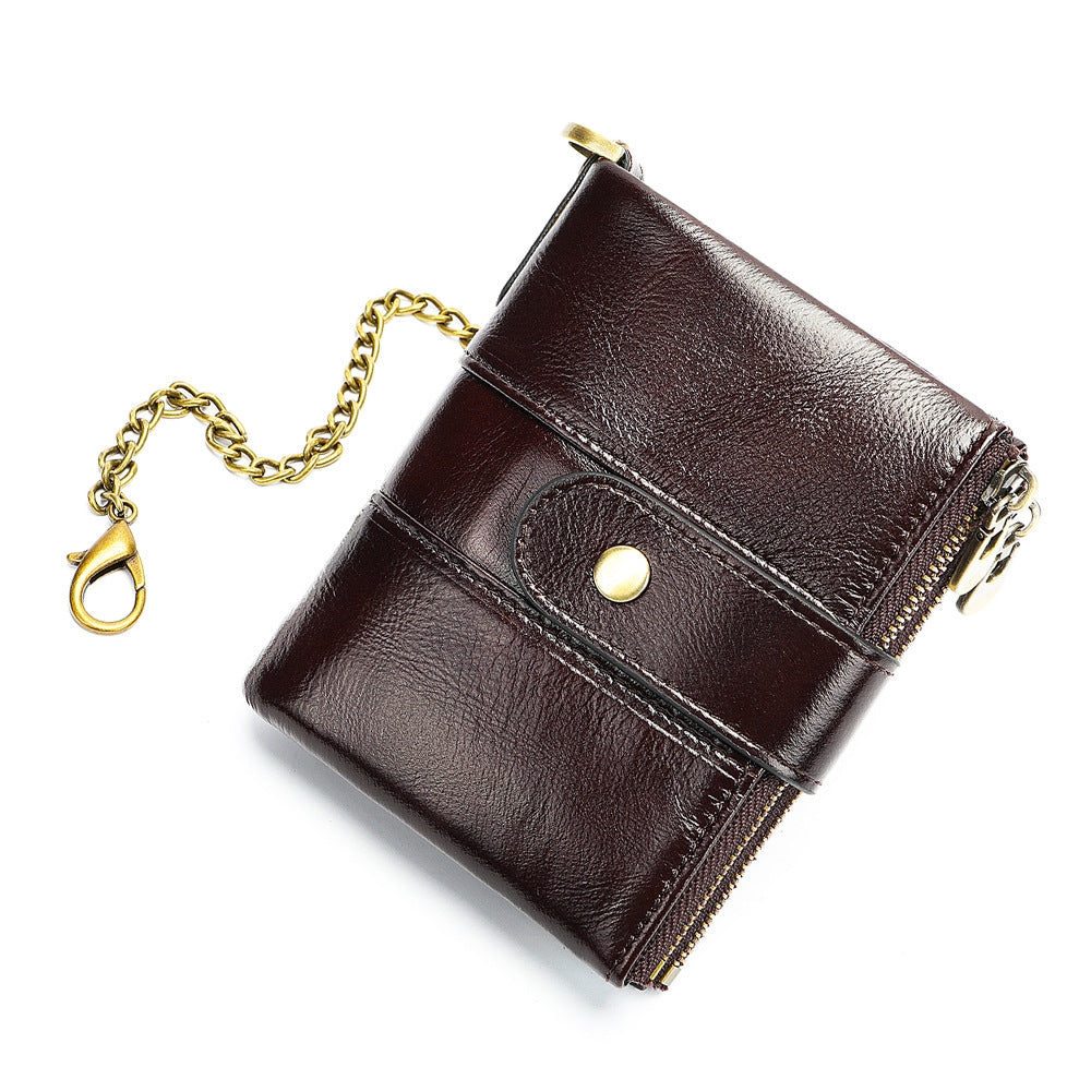 Zipper Locking Leather For Man Short Men's Wallets
