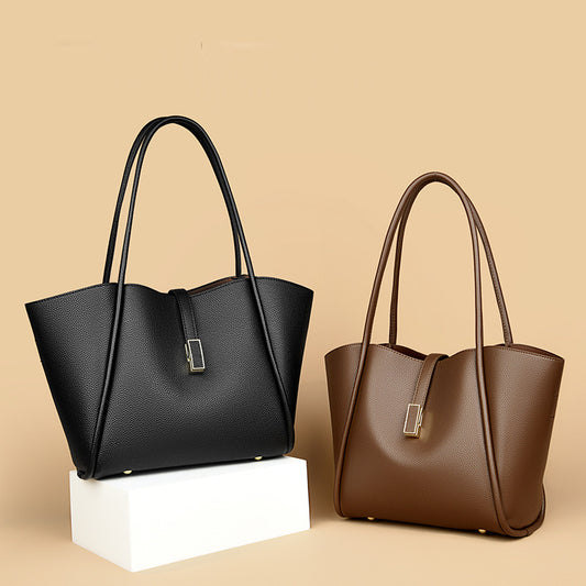 Women's Simple Large Capacity Totes Trendy Leather Shoulder Bags
