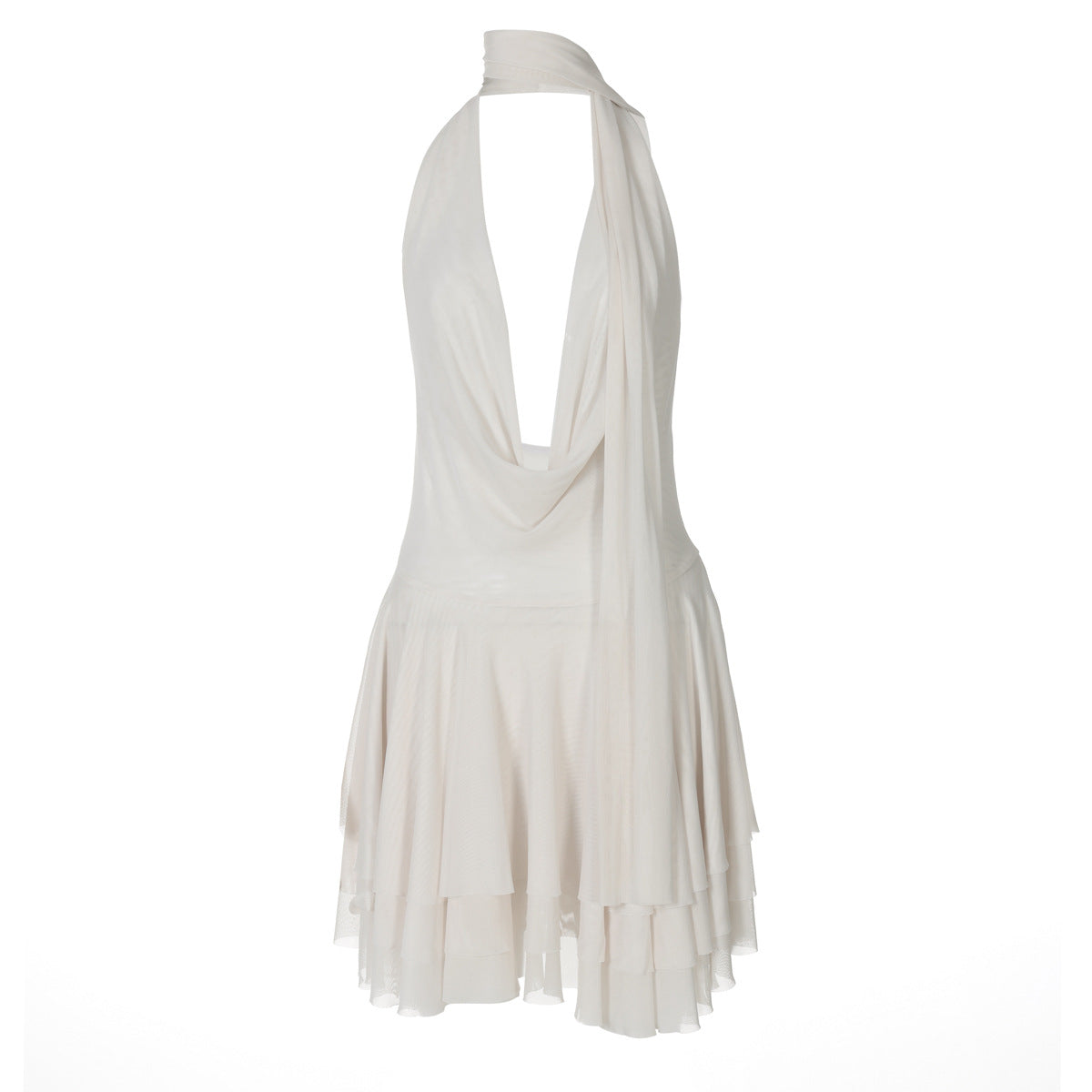 Women's V Neck Solid Color Layered Ruffles Dresses