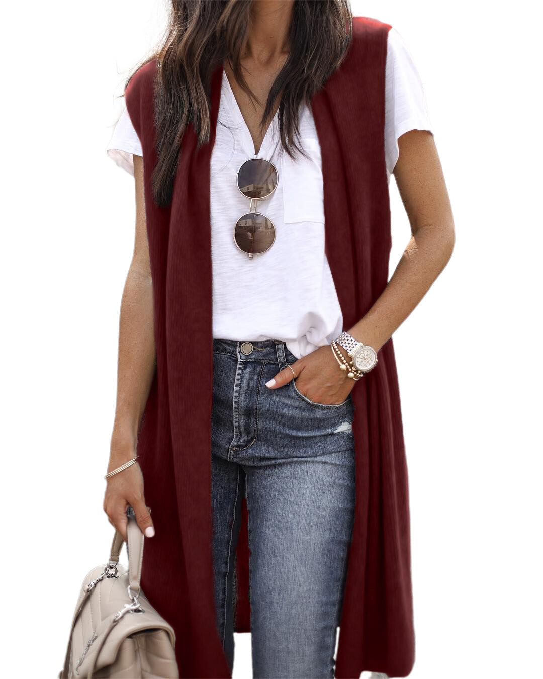 Slouchy Solid Color Fashion Casual Mid-length Vests