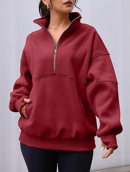 Women's Zipper Patchwork Pocket Brushed Hoody Loose Sweaters