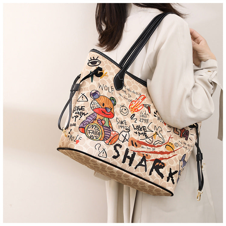 Women's Printed Bear Iti Spring Versatile Large Crossbody Bags