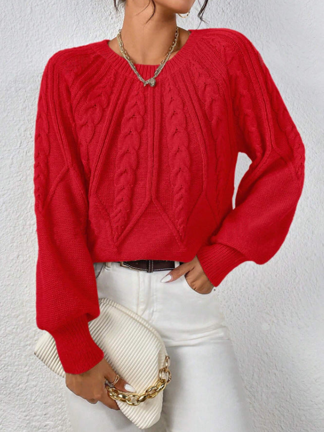 Women's Pullover Round Neck Knitted Long Sleeve Sweaters