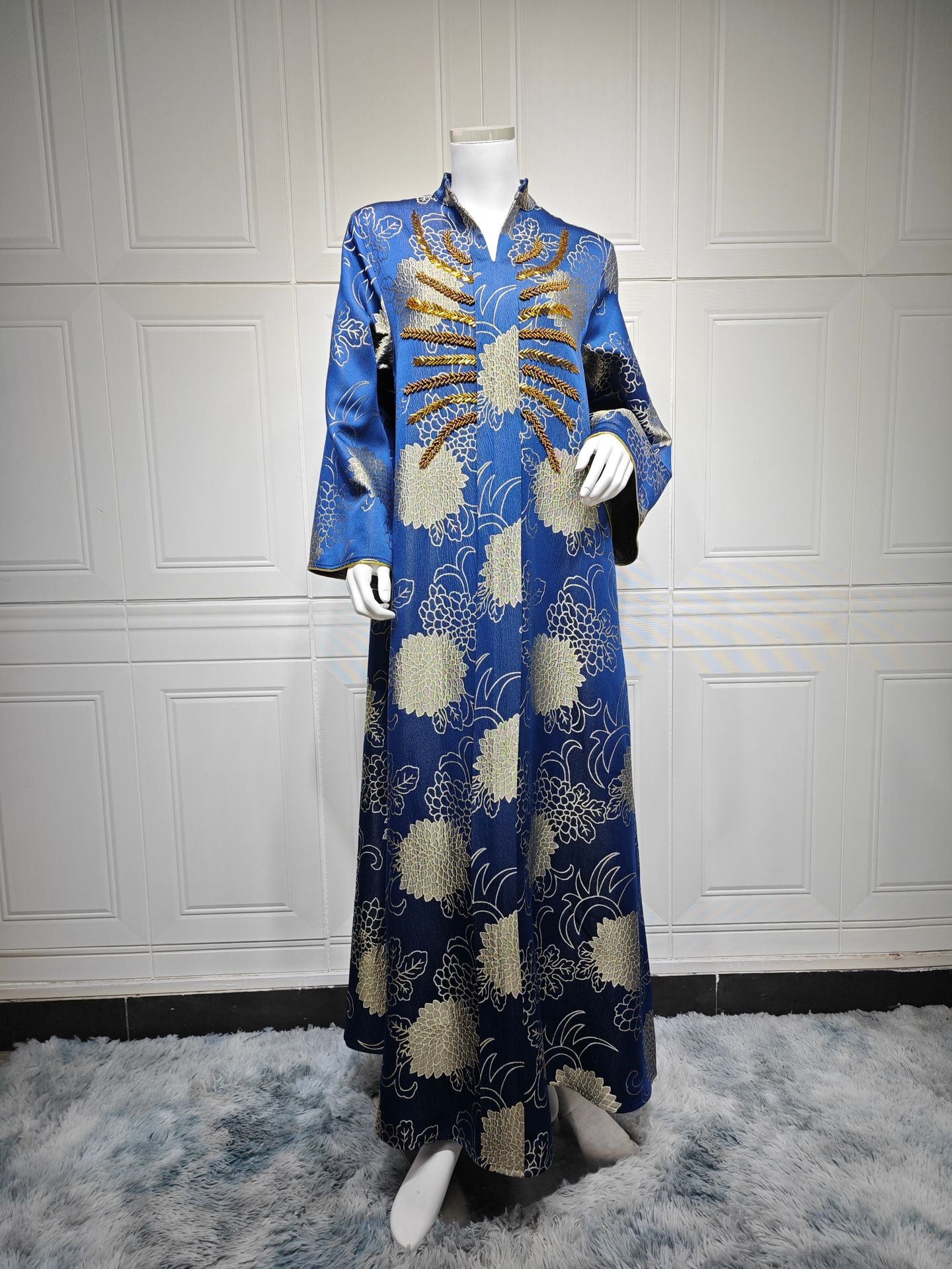 Women's Muslim Robe Dress Jacquard Beaded Clothing