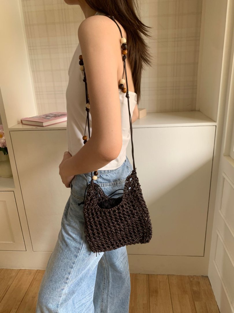 Women's Woven Retro Wooden Bead Tassel With Bags