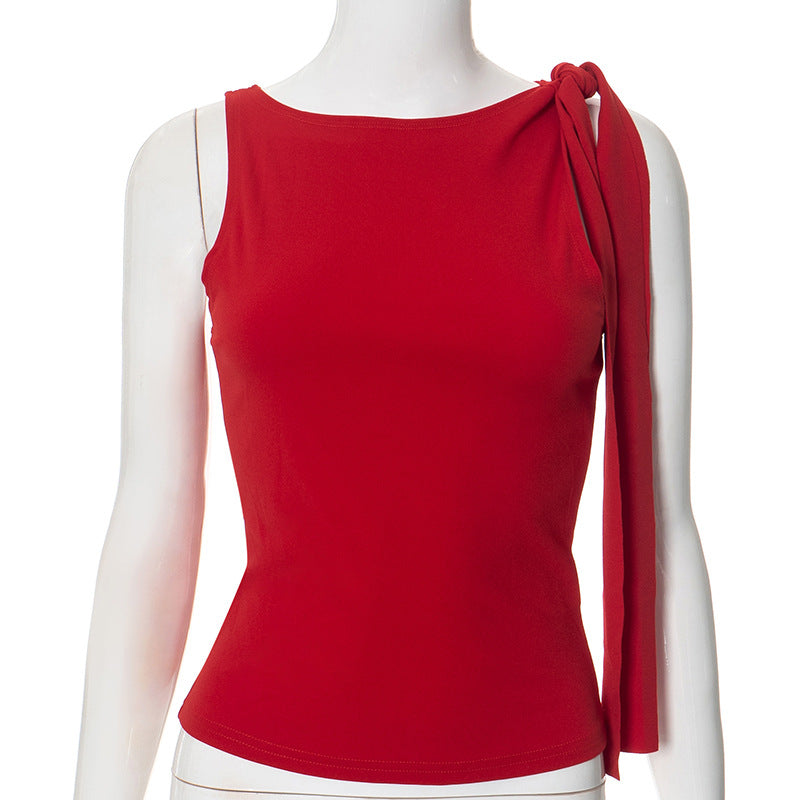 Women's Solid Color Sleeveless Waist Tie Exposed Tops
