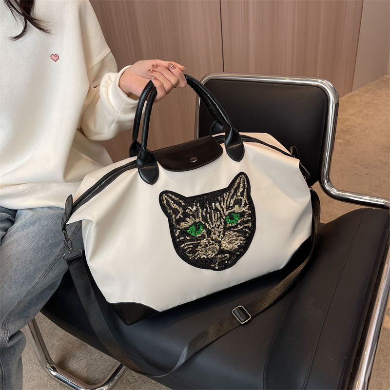 Women's Oversized Portable Cartoon Cat Head Korean Travel Bags